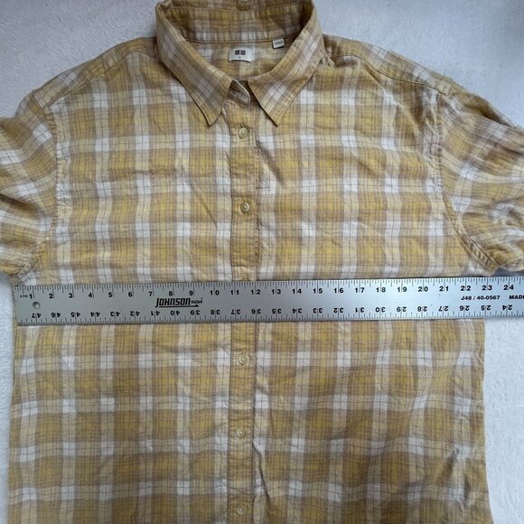 Uniqlo Womens Yellow & White Plaid Long Sleeve Button-Down Shirt Large Cotton - Picture 7 of 9